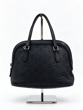 Gucci Guccissima Black GG Embossed Leather Dome Satchel Handbag